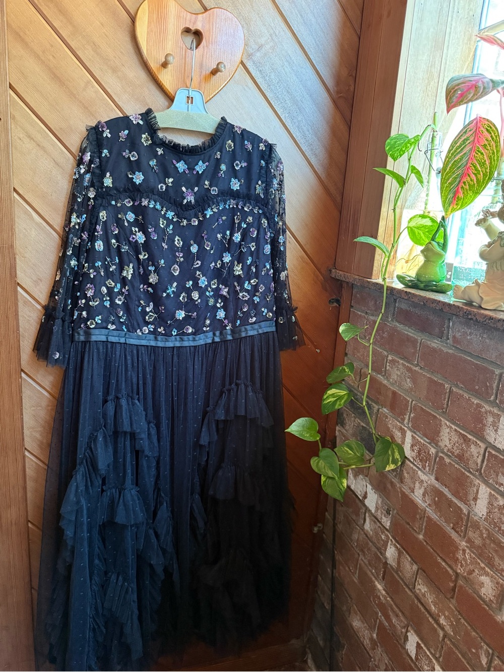 Ivy City Co Black Floral Embroidered Long Dress